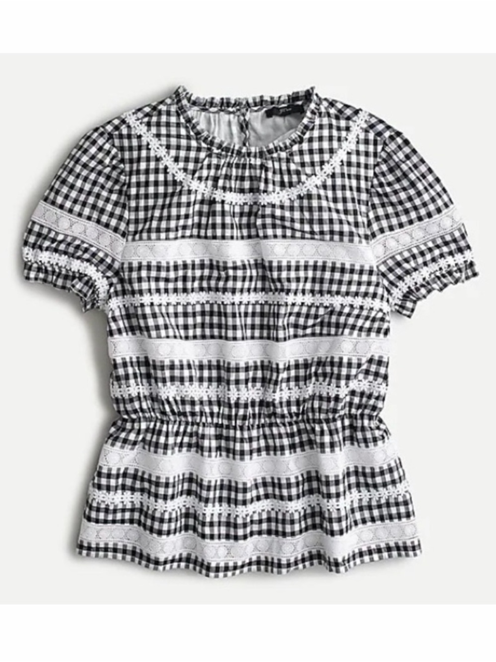 J. Crew Daisy-chain Peplum Top in Black & White Gingham.